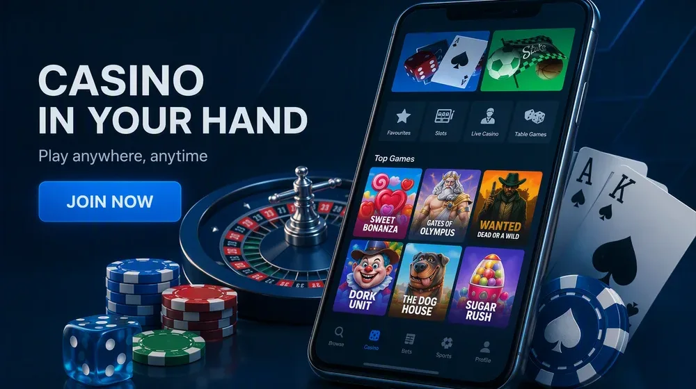 smartphone showing casino interface with touch controls